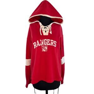 Old Time Hockey RANGERS Red Long Sleeve Lace-Up Cotton Blend Hoodie Size S